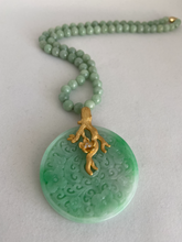 Load image into Gallery viewer, 18K APPLE GREEN JADE PENDANT WTH CARVED CHERRY BLOSSOM
