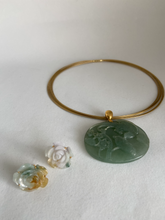 Load image into Gallery viewer, 18K CARVED PEONY JADEITE JADE EARRINGS
