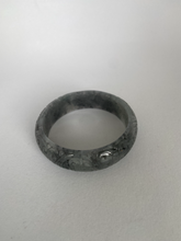 Load image into Gallery viewer, CARVED CHARCOAL GREY JADEITE JADE BANGLE. 59MM.

